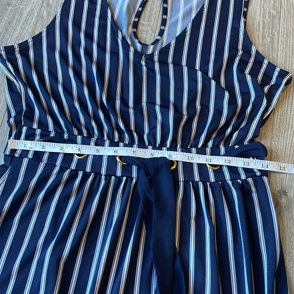 Blue & White Striped dress or coverup with Front Grommets and sash waist . - Picture 6 of 10